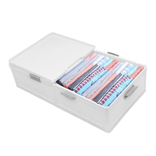 lousriyy Kunststoff Unterbettkommode 101 * 51,5 * 24cm Groß Unterbett Aufbewahrung Box mit Deckel, Unterbettbox Organizer Unterbettkommoden Unterbett Aufbewahrungsbox für Bettdecken Kleidung (Weiß) von lousriyy