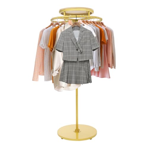lousriyy Ringständer für Kleidung Breit 60cm Runder Kleiderständer 360° Drehbar Kleiderständer 140cm Höhe Freistehender Kleiderstange Multifunktional Garderobenständer Platzsparend Garderobe (Gold) von lousriyy
