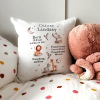 Neues Baby Geschenk, Personalisiertes Geburt Stats Kissen, Kinderzimmer Geburtsanzeige, Shower Andenken, Safari von lovedbyjacob