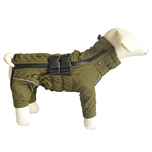 Warmer Hundemantel, doppellagige Hundeweste, Vier Beine bedeckt, Winddicht, wasserdicht, reflektierende warme Hundeweste, Outdoor-Schlittschuhkostüm für kleine, mittlere und große Hunde. Olive XL von lovelonglong