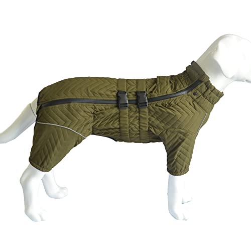 Warmer Hundemantel, doppellagige Hundeweste, Vier Beine bedeckt, Winddicht, wasserdicht, reflektierende warme Hundeweste, Outdoor-Schlittschuhkostüm für kleine, mittlere und große Hunde. Olive XL von lovelonglong