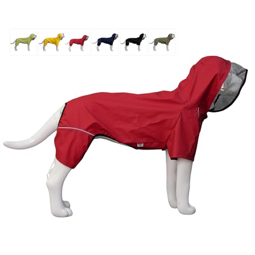 Vierbeiniger, vollständig abdeckender, wasserdichter Hunderegenmantel mit reflektierenden Merkmalen. Regenmäntel für große, mittelgroße und kleine Hunde. Red 2XL von lovelonglong