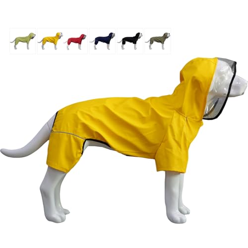 Vierbeiniger, vollständig abdeckender, wasserdichter Hunderegenmantel mit reflektierenden Merkmalen. Regenmäntel für große, mittelgroße und kleine Hunde. Yellow 3XL von lovelonglong