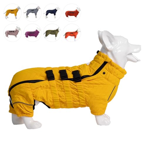 Warmer Hundemantel, doppellagige Hundeweste, Vier Beine bedeckt, Winddicht, wasserdicht, reflektierende warme Hundeweste, Outdoor-Schlittschuhkostüm für Corgis und Dackel. Yellow D-L von lovelonglong