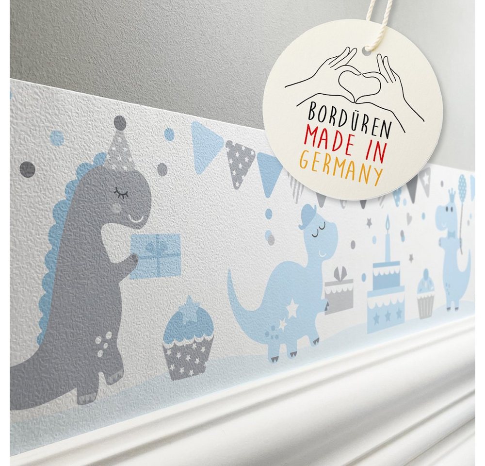 lovely label Bordüre Dinoparty blau / grau - Wanddeko Kinderzimmer, selbstklebend von lovely label