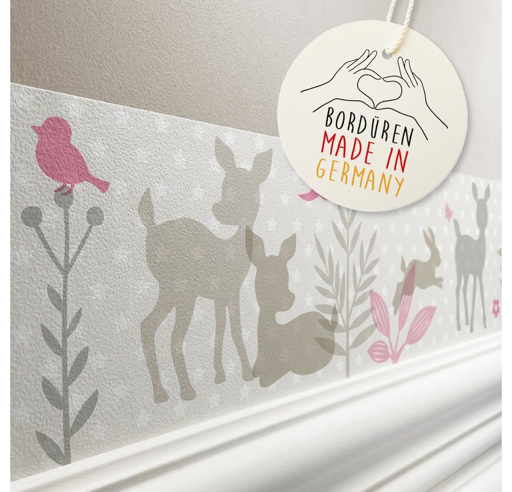 lovely label Bordüre Häschen & Rehe rosa/grau/beige - Wanddeko Kinderzimmer, selbstklebend von lovely label