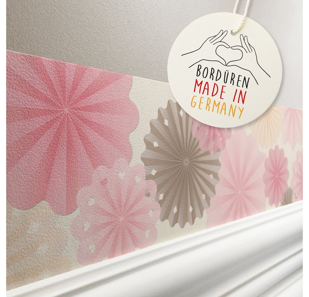 lovely label Bordüre Rosetten rosa/braun/beige - Wanddeko Kinderzimmer, selbstklebend von lovely label