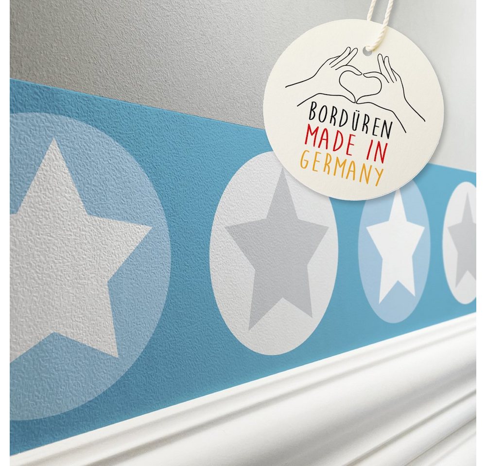 lovely label Bordüre Sterne grau/blau - Wanddeko Kinderzimmer, selbstklebend von lovely label