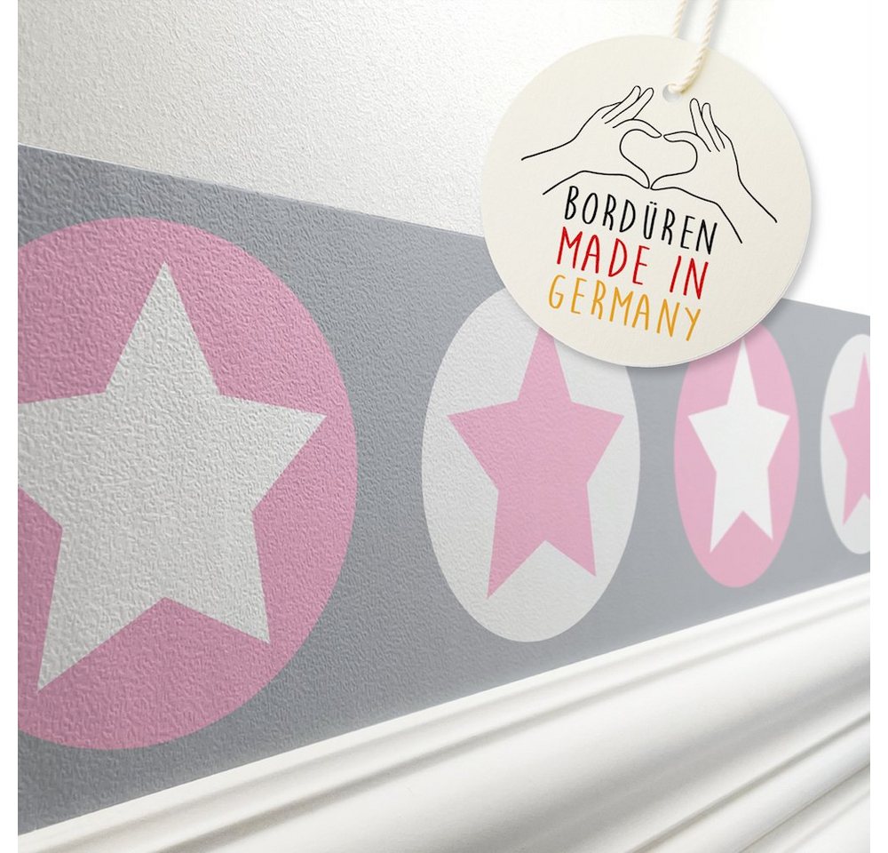 lovely label Bordüre Sterne grau/rosa - Wanddeko Kinderzimmer, selbstklebend von lovely label