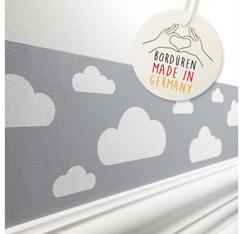 lovely label Bordüre Wolken grau - Wanddeko Kinderzimmer, selbstklebend von lovely label