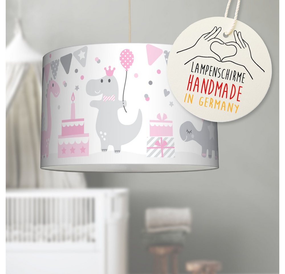 lovely label Pendelleuchte Dinoparty rosa/grau -Lampe Kinderzimmer Dino, Plug & Shine, LED wechselbar von lovely label