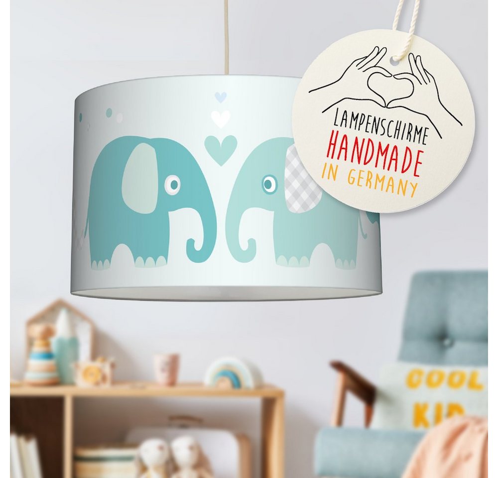 lovely label Pendelleuchte Elefanten mint - Hängelampe Baby Kinderzimmer, Plug & Shine, LED wechselbar von lovely label