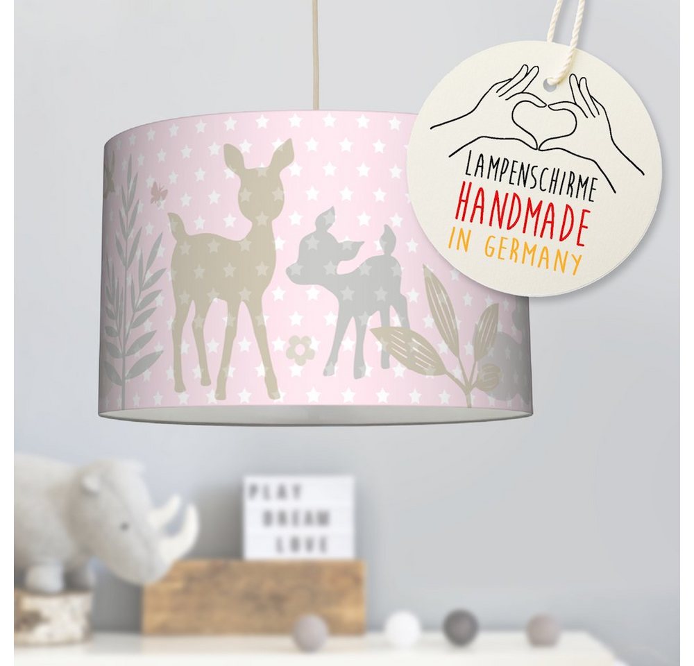 lovely label Pendelleuchte Lampe Häschen & Rehe rosa - Kinderzimmer Hängelampe, LED wechselbar, Warmweiß von lovely label