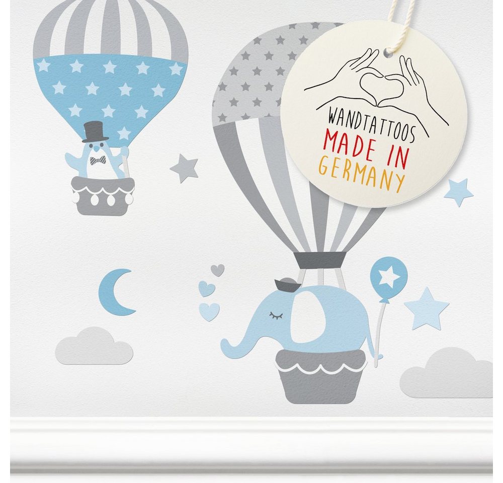 lovely label Wandsticker Heißluftballons grau/blau - Wandtattoo Kinderzimmer Baby Junge von lovely label