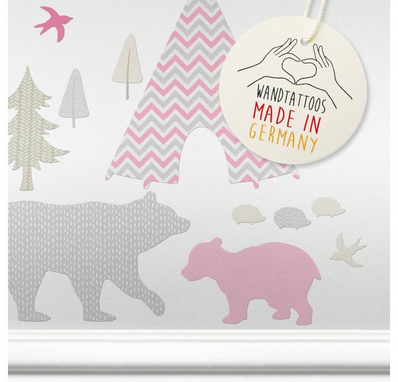 lovely label Wandsticker Waldtiere im Tipi Land rosa/beige - Wandtattoo Kinderzimmer Deko von lovely label