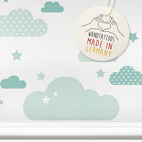 LOVELY LABEL Wandtattoo Kinderzimmer I Made in Germany I Babyzimmer Deko I Design Wandsticker Mädchen & Junge I Wolken Clouds I Grün Weiß von lovely label