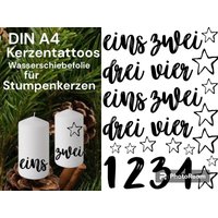 Adventszahlen | Kerzentattoos Kerzenfolie Wasserschiebefolie Dina4 Sprüche Kerzen Zum Selber Machen Advent Stumpenkerzen Adventskranz von lovelygiftsbyliz