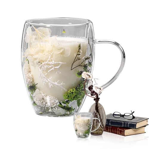 Kaffeetassen Glas | Doppelwandige Kaffeetasse | Doppelwandige Isolierte Glasbecher Mit Getrockneten Blumen | Getrocknete Blumen Isolierte Kaffeetassen Aus Glas Mit Anti-Verbrühungsgriff 350 Ml von lovemetoo