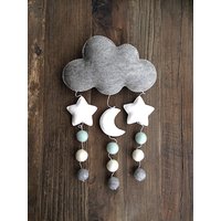 Wolke Mond Sterne Mobile, Baby Kinderzimmer Filz Kugel Mint Weiß Grau Gitterbett Krippe Party, Dekor Wolke Mond Sterne Mobile, Baby Kinderzimmer Filz Kugel Mint Weiß Grau Gitterbett Krippe Party, Dekor von lovesashnlala