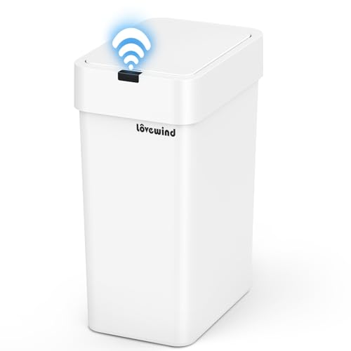 lovewind Mülleimer Bad, 9L badezimmer Mülleimer mit Deckel, Schmaler Sensor-Mülleimer, Wasserdicht Kosmetikeimer, Weiß, für Schlafzimmer, Badezimmer, Küche, Büro von lovewind