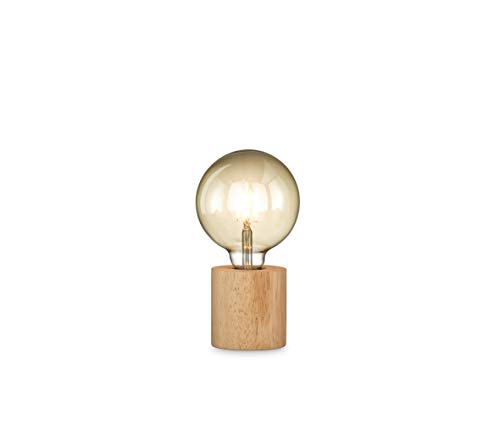 loxomo - Holz-Tischleuchte rund, Ø 9 x 9 cm, Holz Tischlampe mit E27 Fassung, Hue- und LED-Leuchtmittel kompatibel bis max.60W, Holz Eiche, ohne Leuchtmittel von loxomo