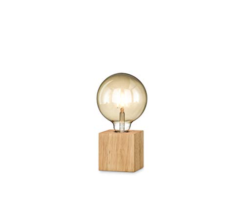 loxomo - Holz-Würfel Tischleuchte, 9 x 9 x 9 cm, Holz Tischlampe E27, Hue- und LED-Leuchtmittel kompatibel bis max.60W, Holz Eiche, ohne Leuchtmittel von loxomo