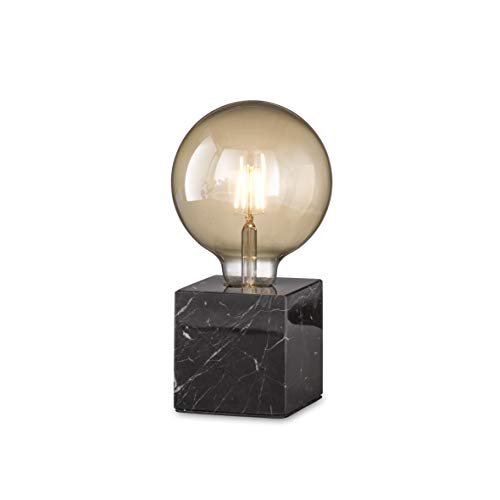 loxomo - Marmor-Würfel Tischleuchte, 9 x 9 x 9 cm, Marmor Tischlampe E27, Hue- und LED-Leuchtmittel kompatibel bis max.60W, Schwarz marmoriert, ohne Leuchtmittel von loxomo