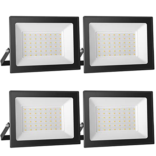4er 50W LED Strahler Außen, 5000LM Superhell LED Scheiwerfer Fluter Flutlicht, 6000K Kaltweiß Industriestrahler, IP66 wasserdicht Sicherheitslampe, LED Außenstrahler für Garten Sportplatz Garage von loyal