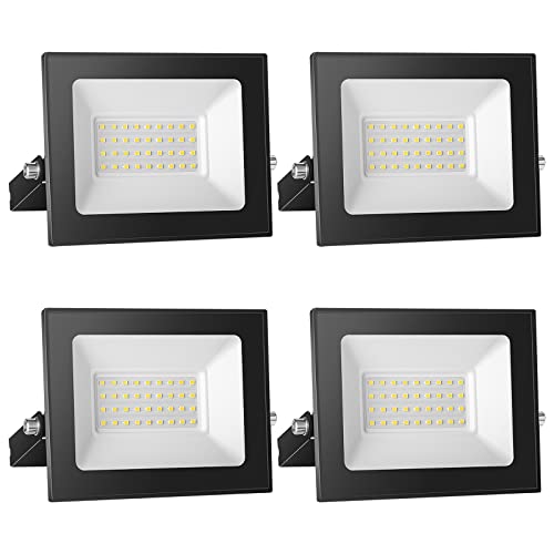 loyal 4 Stücke LED Strahler Außen 30W, 3000LM Superhell LED Außenstrahler, Warmweiß 3000K LED Fluter Aussen, IP65 Wasserdicht LED Scheinwerfer, LED Aussenstrahler für Garage, Hotel, Gärten von loyal