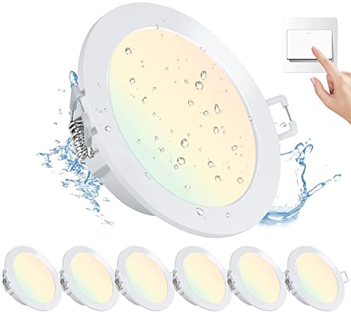 6er Set 4W LED Einbaustrahler Dimmbar, Ultra Flach Led Spots 3000K/4000K/6000K Steuerung per Schalter, IP44 Wasserdicht Einbauleuchten, 230V LED Deckenspots für Badezimmer Küche, Ø75-85mm Lochgröße von loyal