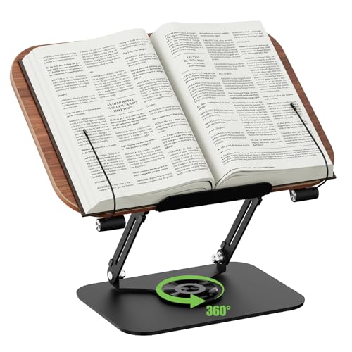 Buchhalter Leseständer, Buchständer Holz zum Lesen, 360° drehbarer Kochbuchständer mit Seitenklammern für Küche, Schule, Büro, Musikpartituren,Kindle, Tablet, Bibel von loyal