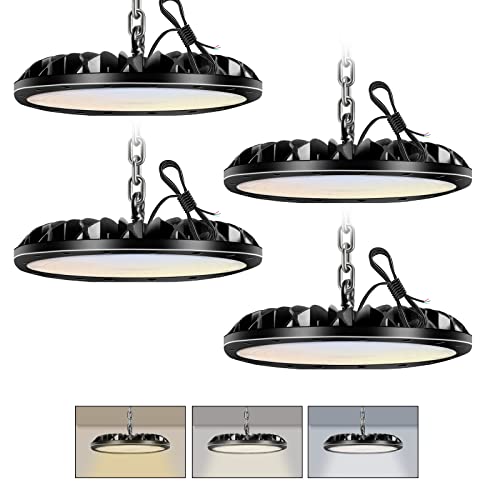 loyal 4er 200W 20000LM LED Hallenstrahler, 6000K/3000K/4000K Variables LED Hallenbeleuchtung per Schalter, IP65 Wasserdicht UFO High Bay Licht, LED Werkstattlampe für Werkstatt, Industrial, Garage von loyal