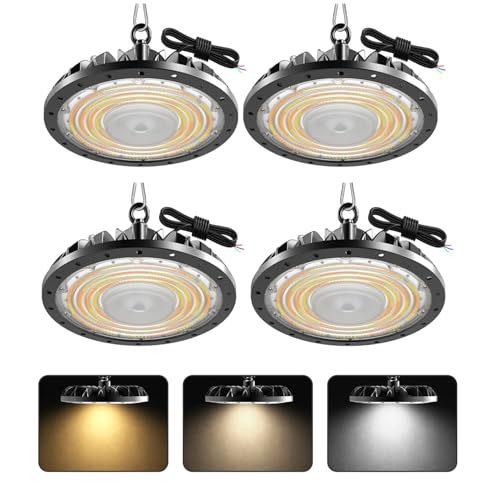 loyal 4er 200W 20000LM LED Hallenstrahler, 6000K/3000K/4000K Variables UFO LED Werkstattlampe per Schalter, IP65 Wasserdicht High Bay Licht, LED Hallenbeleuchtung für Werkstatt, Industrial, Fabrik von loyal