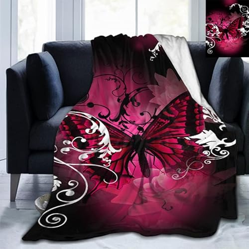 Decke 150x200 cm Roter Schmetterling Kuschelige Wolldecke Flauschig Weich Warm Plüsch Wohndecke 3D Tagesdecke Decke für Bett Dicke Decke Sofa Wohndecke Geschenke für Frauen Männer (150X200 cm) von loyaltyer