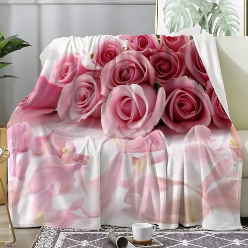 Kuscheldeckem rosa Rosen Weiss Warme Kuscheldecken Weich Gemütlich Sanft Flanell Fleecedecke Tagesdecke Sofadecke Bett Sofa überwurfdecke Personalisierte Geschenke, Große Decke 220x240 cm von loyaltyer