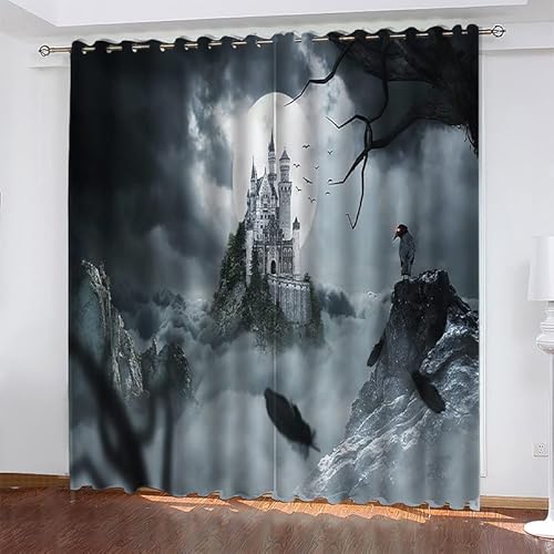 Verdunklungsvorhänge Schwarze Burg Vorhänge mit Ösen Blickdicht Thermovorhang Schallschutzvorhang für Wohnzimmer Kinderzimmer Schlafzimmer Fensterdekoration Verdunkelungsvorhänge, 220x140 cm(HxB) von loyaltyer