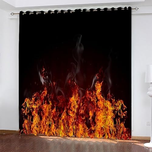 Vorhang Gelbes Feuer Verdunkelungsvorhang Gardinen mit Ösen 2er Set, Modern Thermovorhang Schallschutzvorhang für Türvorhang Schlafzimmer Wohnzimmer Kurz Vorhänge Blickdicht, 213x132 cm(HxB) von loyaltyer