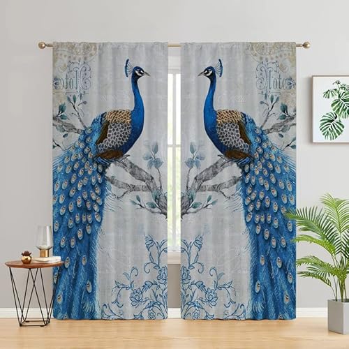 loyaltyer 3D Hd Druck Gardinen Blauer Pfau Vorhänge Blickdicht Verdunkelungsvorhang Für Wohnzimmer Kinderzimmer Fensterdekoration, 2Er-Set 220x140 cm (HxB) von loyaltyer