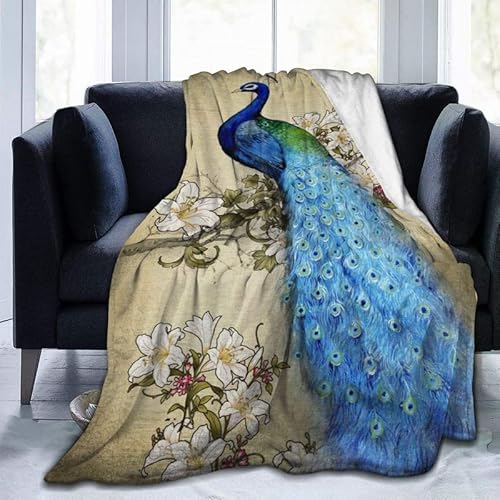 loyaltyer Fleecedecke Blauer Pfau Kuscheldecke Flauschig Weich Wärme Gemütlich Pflegeleicht Flanell-Fleece Mikrofaser Deckeldecke 3D TV-Decken Sofaüberwurf Decke Wohndecke Geschenke (200X200 cm) von loyaltyer