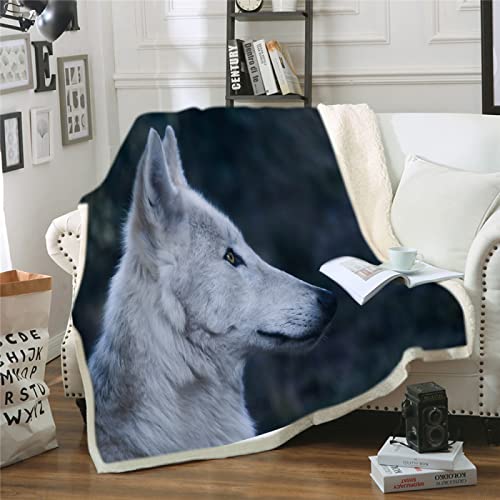 loyaltyer Fleecedecke WeißEr Wolf Decke 180x200 cm Dicke Comfy Weiche Warme Sherpa Decken für Den Winter Herbst als Outdoor Camping Picknickdecke Sofa überwurfdecke TV Wohnzimmerdecke von loyaltyer