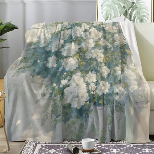 loyaltyer Kuscheldecke 200x200 Weiß4, Blume Flauschig Decke Weich Wärme Gemütlich Flanell Fleecedecke Mikrofaser Decken TV-Decken Sofaüberwurf Wohndecke Geschenke Decke 200X200 cm, Tuschemalerei von loyaltyer