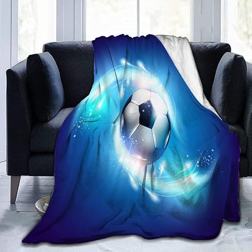 loyaltyer Kuscheldecke Blauer FußBall Gewichtsdecke Flauschig Weich und Warme Flanell Decke in Microfaser TV-Decken Sofadecke Wohndecke Picknickdecke, Langlebig Kinder Erwachsener Decke (130X150 cm) von loyaltyer