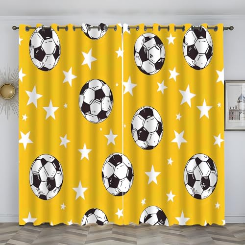loyaltyer Vorhang Blickdicht Gelb Akustikvorhang Vorhang Verdunkelung mit Ösenvorhang für Wohnzimmer Kinderzimmer Schlafzimmer Thermo Schallschutzvorhang, 2er Set 160x140 cm(HxB) für Fußballthema5y20 von loyaltyer