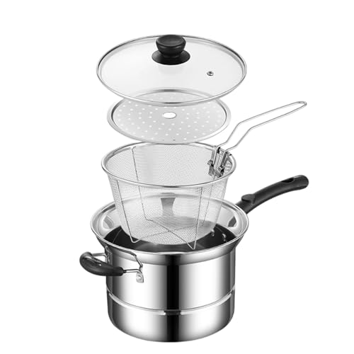 Loyimioo Fritteusen Set Edelstahltopf Kleine Fritteuse Chips Pfannen mit Korb und Deckel Pasta Sieb Drahtkorb, Glasdeckel, Abtropfsieb & Dämpfungsblech Set Loyimioo Fritteusen Set Edelstahltopf Kleine Fritteuse Chips Pfannen mit Korb und Deckel Pasta Sieb Drahtkorb, Glasdeckel, Abtropfsieb & Dämpfungsblech Set von loyimioo