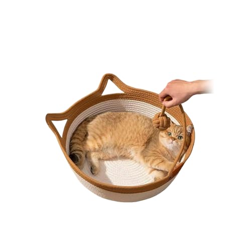 loyimioo Gemütlicher Katzenbettkorb mit Katzenohr Design Weiche Plüsch Haustiercouch Geräumig und Langlebig (Braun) von loyimioo