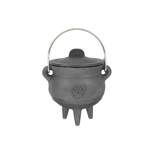 loyimioo Hexenkessel aus Gusseisen mit Deckel Pentagramm oder Mondsymbol für Rituelle Räucherkerze & Halloween Dekor (Pentagramm) von loyimioo