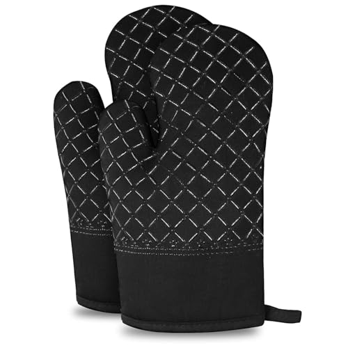 lrgnixs 1 Paar Topfhandschuhe, HitzebestäNdig Backofenhandschuhe Bis zu 300 °C, Anti-Rutsch Silikon Handschuhe Cotton Ofenhandschuhe, KüChenhandschuhe zum Kochen Backen Grillen von lrgnixs