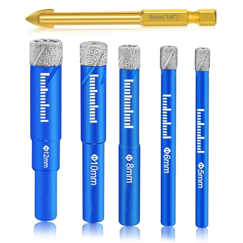 lrgnixs 6-teiliges Diamantbohrer-Set – Fliesenbohrer für Keramik, Granit, Glas & Marmor – Inkl. Metallbohrer 6mm – Für Feinsteinzeug, Porzellan & Mauerwerk – Trockenbohren ohne Wasserkühlung lrgnixs 6-teiliges Diamantbohrer-Set – Fliesenbohrer für Keramik, Granit, Glas & Marmor – Inkl. Metallbohrer 6mm – Für Feinsteinzeug, Porzellan & Mauerwerk – Trockenbohren ohne Wasserkühlung von lrgnixs