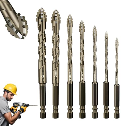 lrgnixs Exzenter Bohrersets, Hohe HäRte Vierschneidiger Exzenterbohrer Set für PräZises Bohren, SäGezahn Bohrer Set für Beton Mauerwerk Metall, 3/4/5/6/8/10/12 mm (7 Set) von lrgnixs