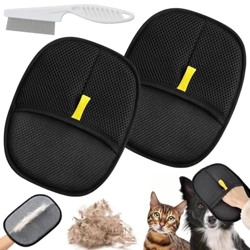lrgnixs Pet Hair Remover Glove, 2 Stück Fell Magnet Handschuh Mit Flohkamm, Doppelseitige Tierhaarentferner Handschuh für Reinigung Haarentfernung, Haarentfernungshandschuh für Hunde Katzen von lrgnixs